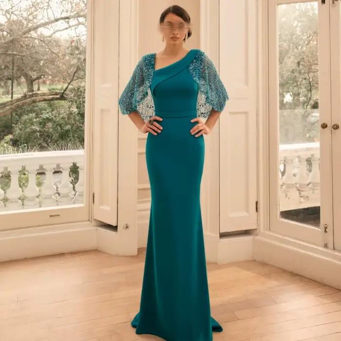Robes de soirée personnalisées exquises pour invitées de mariage, robes longues sirène sans manches 