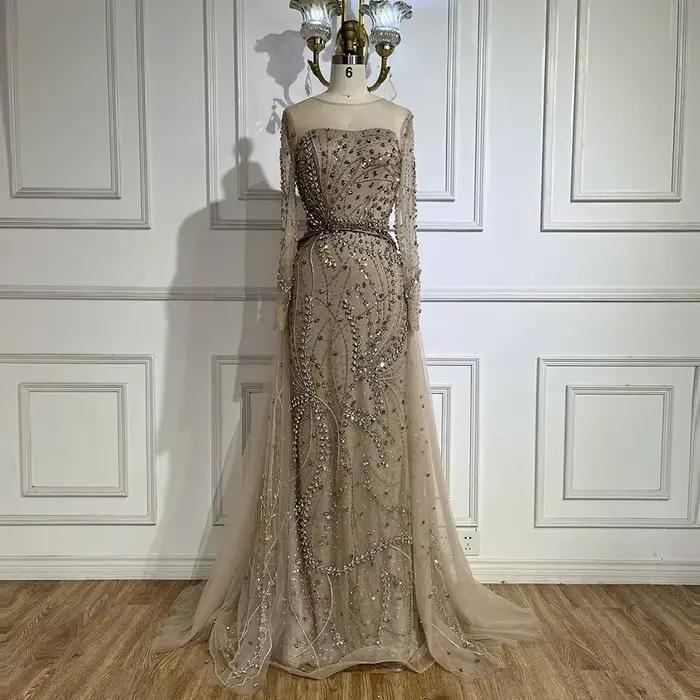 Serene Hill – robe de soirée de forme sirène, couleur chair, arabe, avec jupe perlée, à lacets, pour