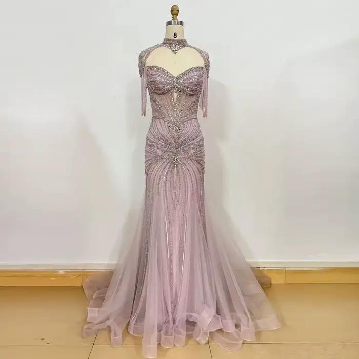 Robe de soirée sirène élégante pour femmes, dubaï, arabie saoudite, perles, pompon, longue, faite à 