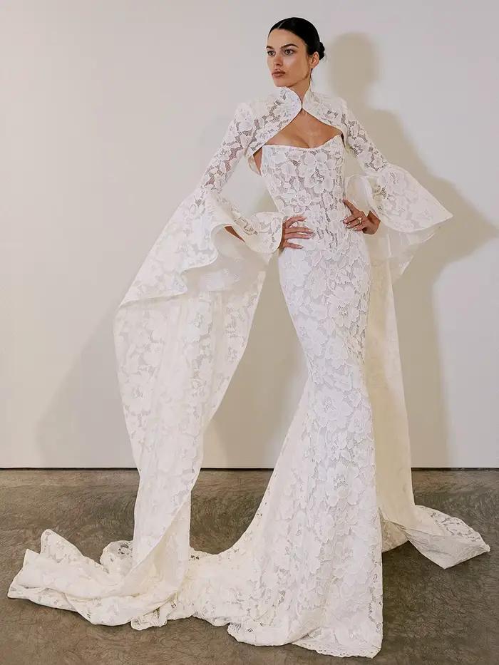 Robe de mariée sirène de luxe en dentelle, avec appliques florales modernes, robe de bal de mariée, 