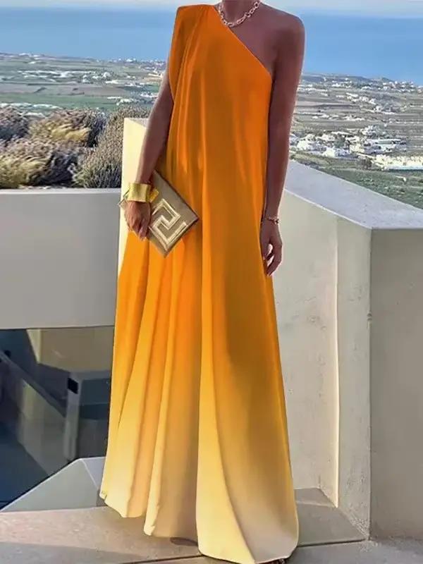 UOOZEE femmes 2025 nouvel été une épaule vacances robe d'été mode dégradé couleur ample élégant soir