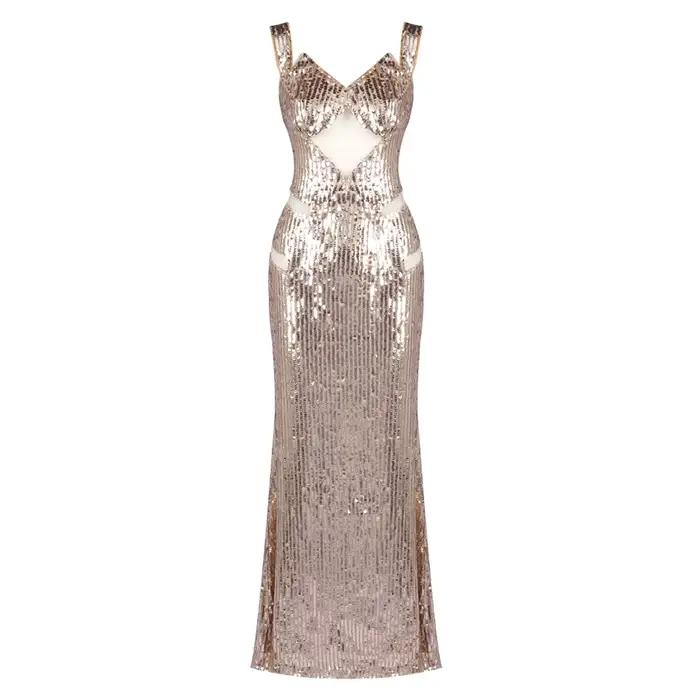 Robe longue élégante à paillettes pour femmes, avec Design découpé et détails scintillants, robe de 