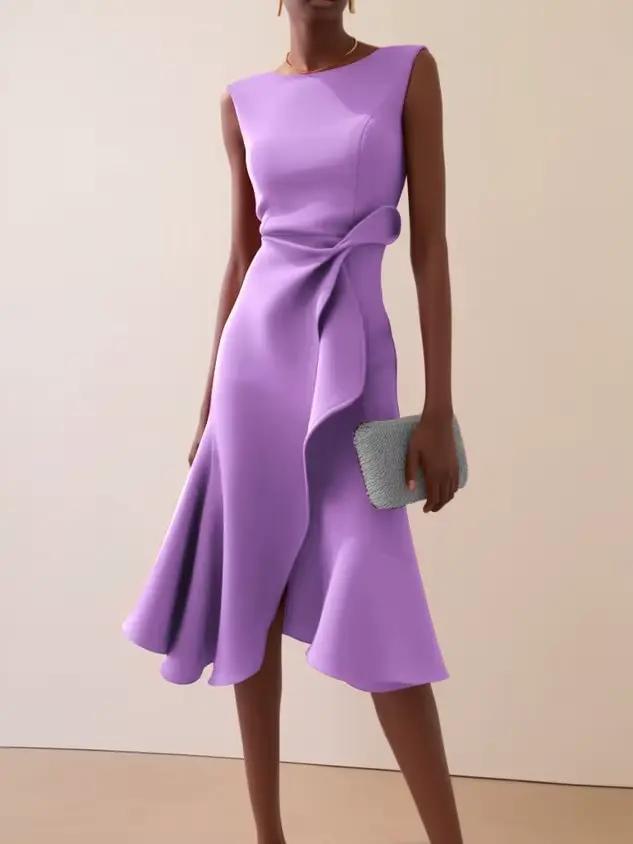 Robe rouge pour femmes, sans manches, col rond, taille haute, fermeture éclair, élégante, mode, vola