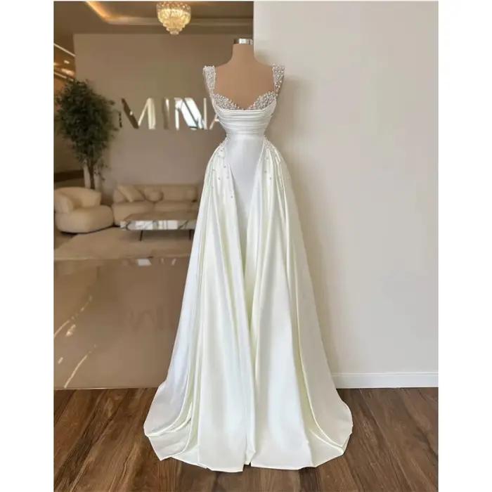 Robes de mariée en perles de satin pour la mariée, perle de sirène de luxe avec poignées amovibles, 