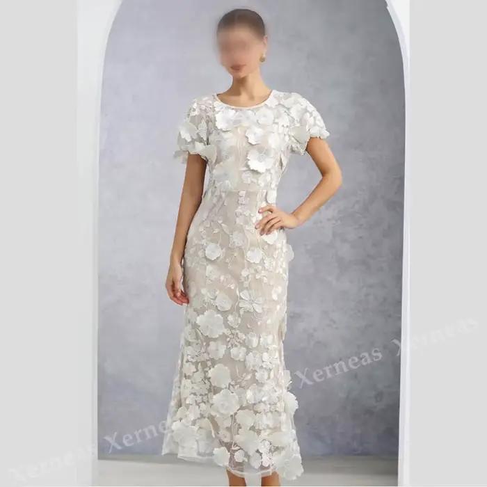 Robe de soirée de mariage personnalisée et exquise pour banquet, avec appliques florales en dentelle