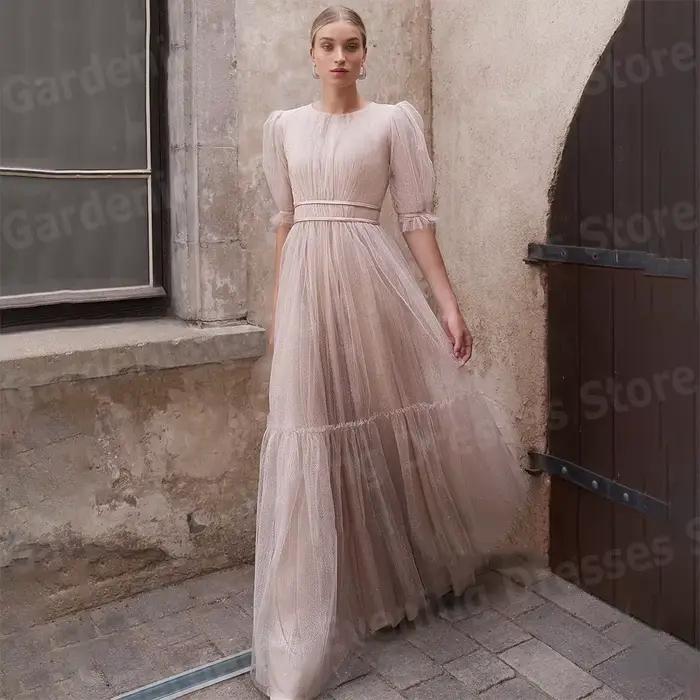 Belle ligne A robes De Soirée pour femmes col rond demi manches robes De bal personnalisé robes De F
