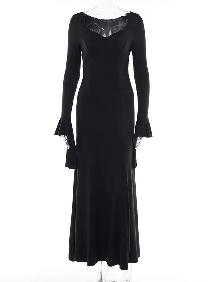 Robe Gothique Élégante pour Femme, Sirène d'Été Slim Inspirée de la Famille Adams, Halloween, Cos Mo