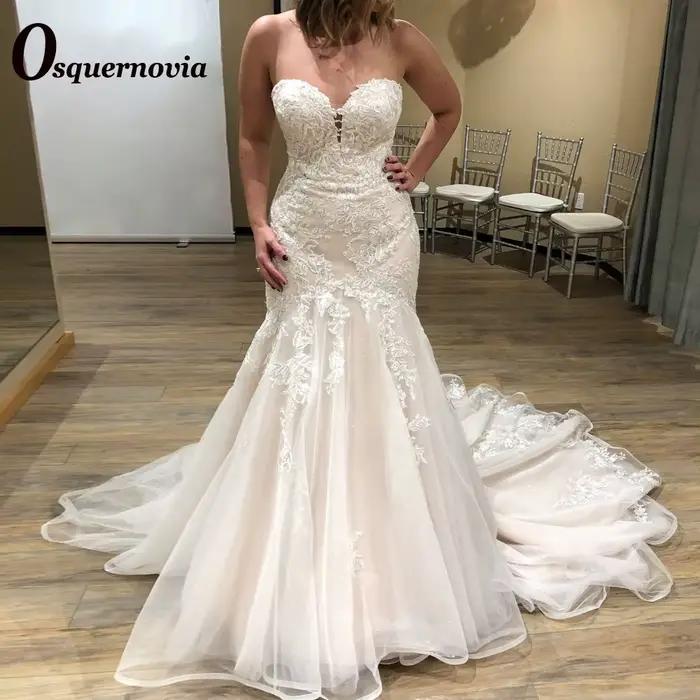 Osnovia-Robe de mariée sirène à paillettes, appliques à paillettes, chérie, dos nu, tulle scintillan