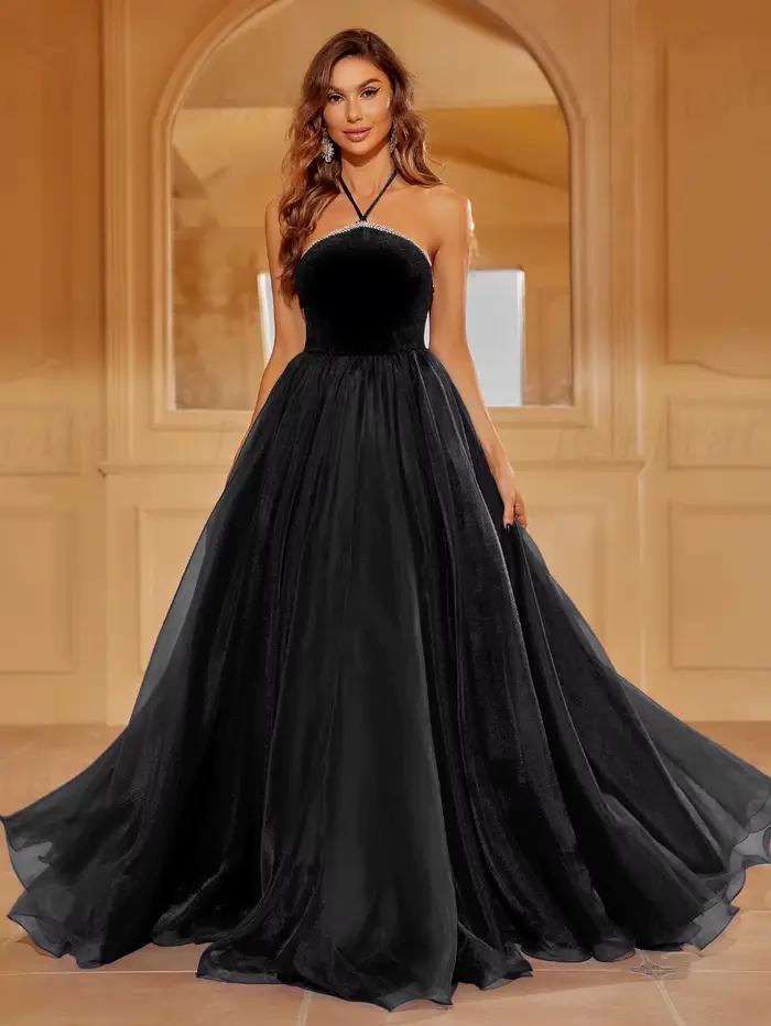 Bafftafe-Robe de Bal en Tulle et Velours Bleu Royal pour Femme, Tenue de Soirée Formelle à Dos aux, 