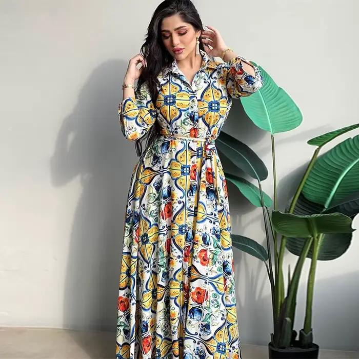 Robes de luxe d'automne pour femmes, Abaya élégante, imprimé floral, caftans, vêtements pour filles 