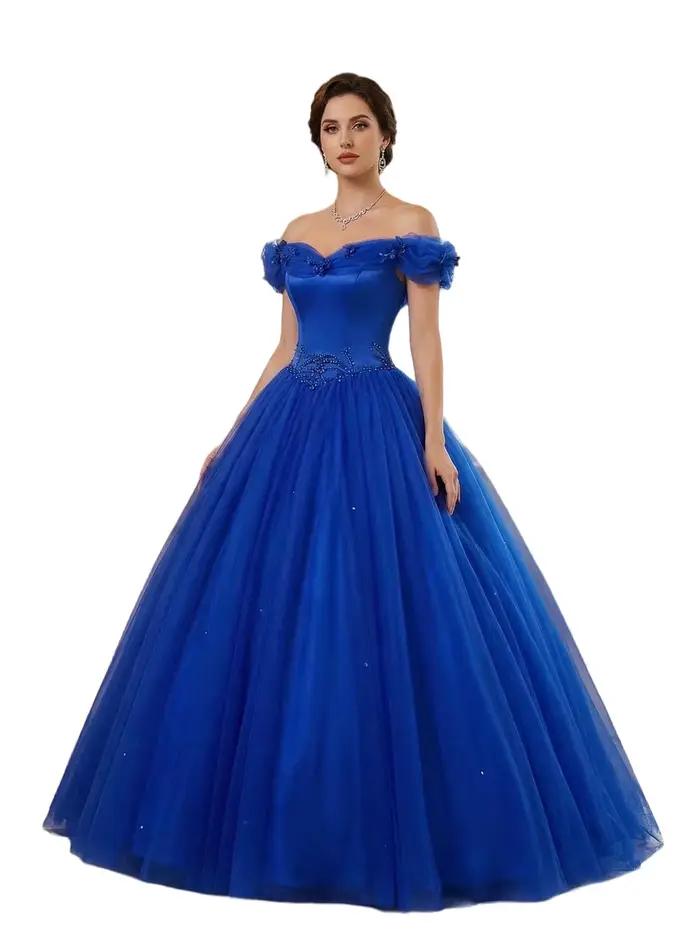 Robe de bal élégante vert foncé à col en V, avec appliques en dentelle et tulle scintillant, pour Qu
