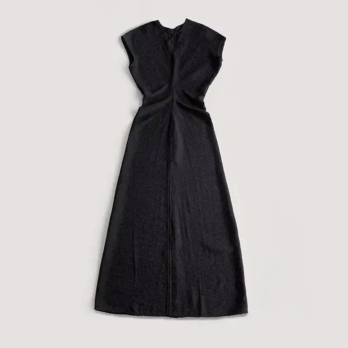Robe minimaliste mi-mollet pour femmes, col rond, fermeture éclair, drapée, plissée, élégante, été