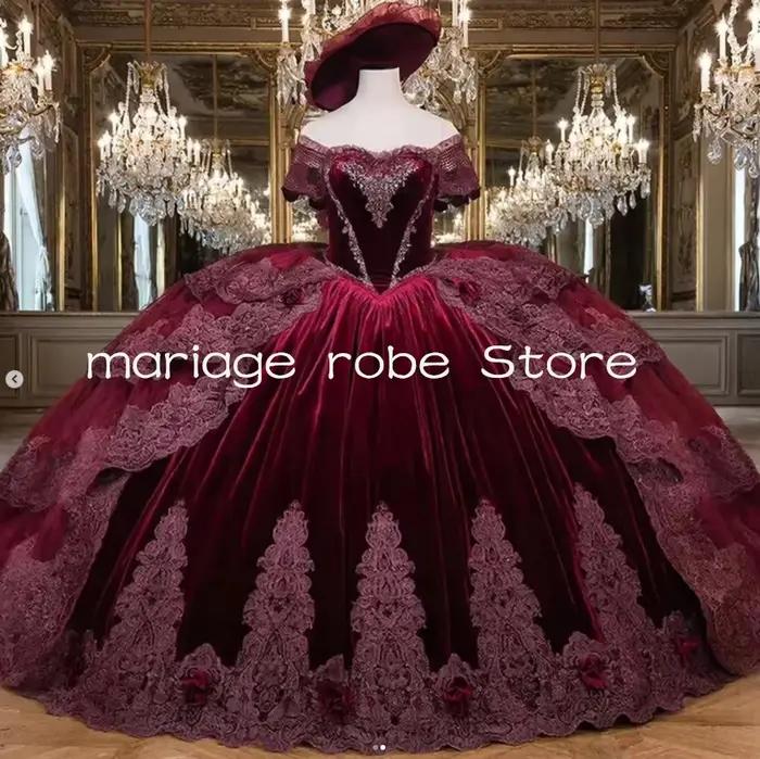 Robes de soirée victoriennes en velours bordeaux, épaules dénudées, corset à lacets, costume de masc