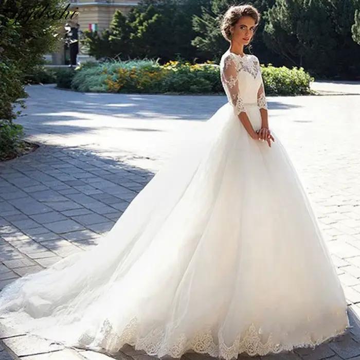 Robes de mariée élégantes pour femmes 2026, robes de mariée longues style illusion coupe A, manches 