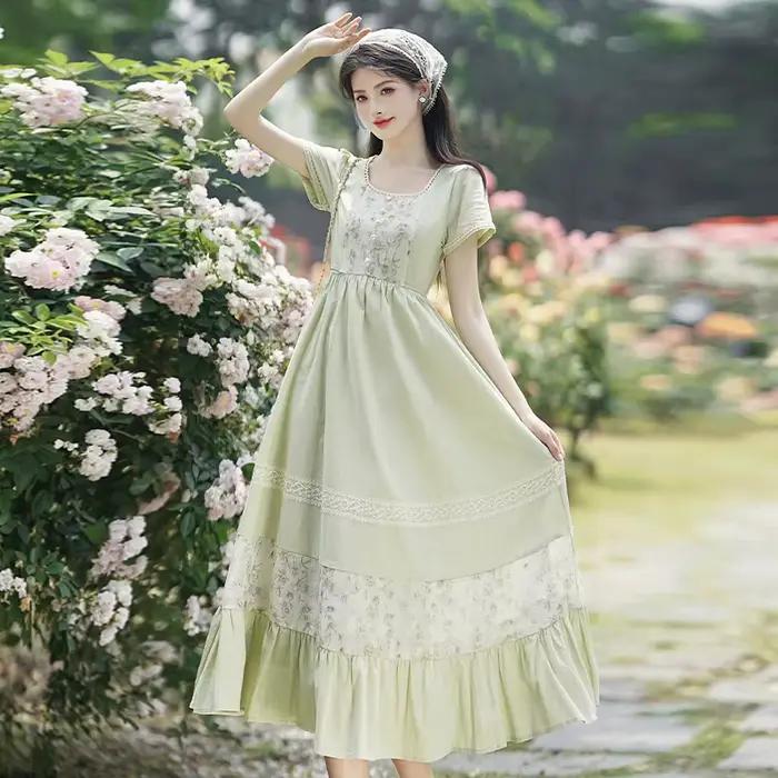 Robe d'été pour femme, Style français, Vintage, prairie, colonie, campagne verte, robes de pelouse f