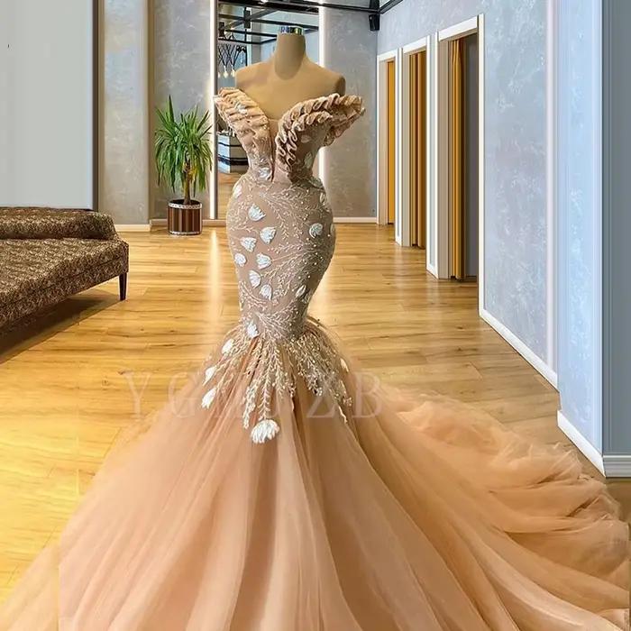 Robe de Soirée de Forme Sirène en Dentelle et Perles, Tenue de Bal Formelle, Indépendante, de Luxe, 