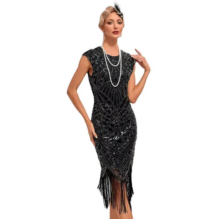 Robes à clapet des années 30 Robe vintage des années 1920 Frange d'été perlée Grande fête Gatsby Coc