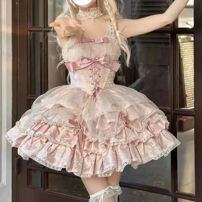 Robe Lolita Jsk Gothique pour Femme, Harajuku, Japonaise, Douce, Mignonne, Nministériels d, Dentelle