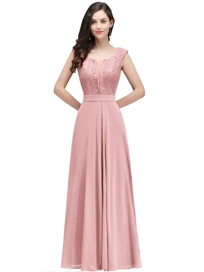 Robe de soirée longue bordeaux pour femmes, élégante, Sexy, Illusion, col rond, dentelle, sans manch