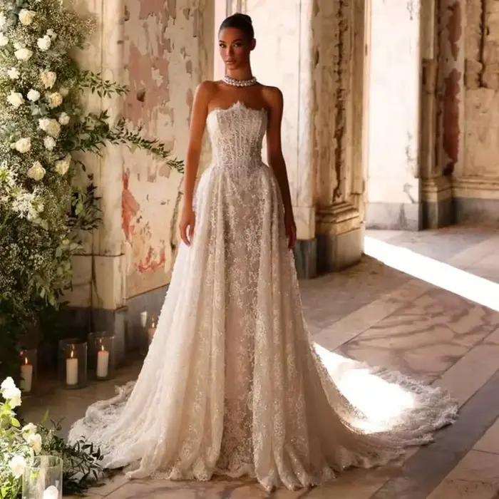 Robe De bal en dentelle brillante robes De mariée royales chérie longue queue robes De mariée robes 