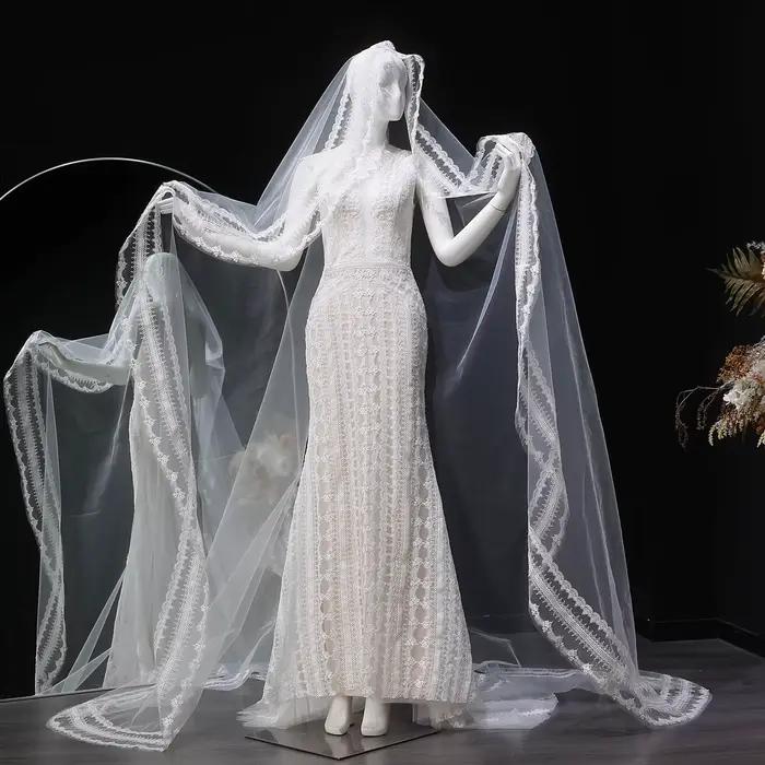 Robe de mariée sirène élégante Sheer Fairy pour femme avec traîne 2026, robe de mariée vintage en de