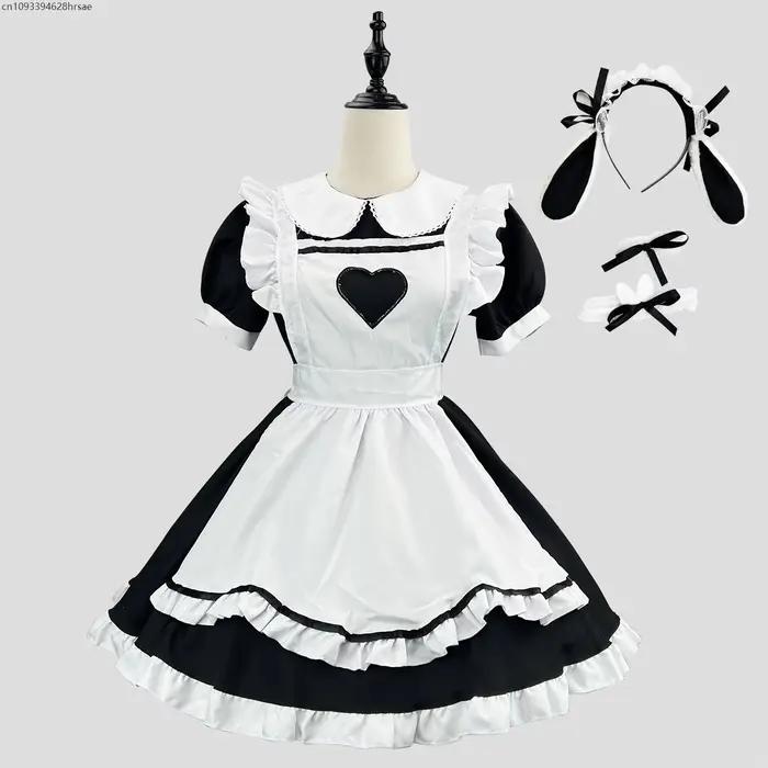 Robe Lolita rose pour femmes, tenue de demoiselle d'honneur noire à manches courtes, ensemble de rob