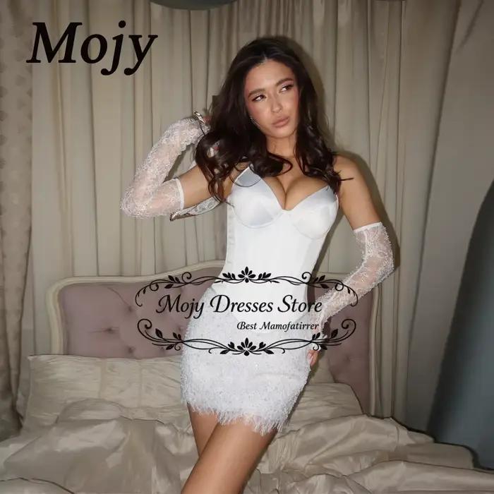 Robes de mariée courtes en dentelle Mojy, style sirène, sans bretelles, mini, pour bal de promo, col