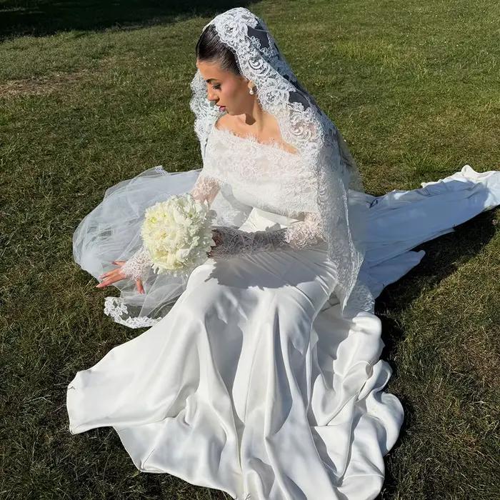 Robe de mariée arabe Eightale personnalisée, robe de mariée ivoire en dentelle à manches longues, ro
