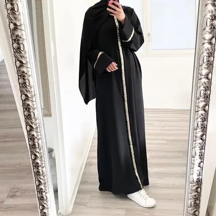 Mode musulmane Abaya longue Robe pour les femmes élégant épissure paillettes Maxi Robe Hijab caftan 