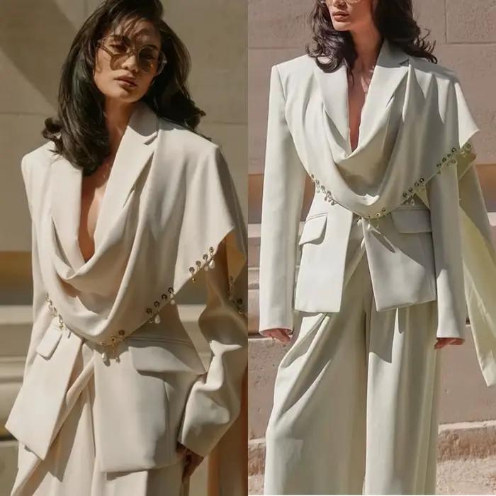 Robes pour femmes, costumes élégants à revers pointus, veste à manches courtes, manteau et pantalon 