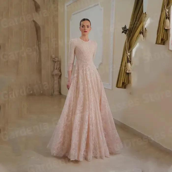 Luxueux une ligne femmes robes De Soirée O cou robes De bal robes Para Mujer personnalisé brillant d