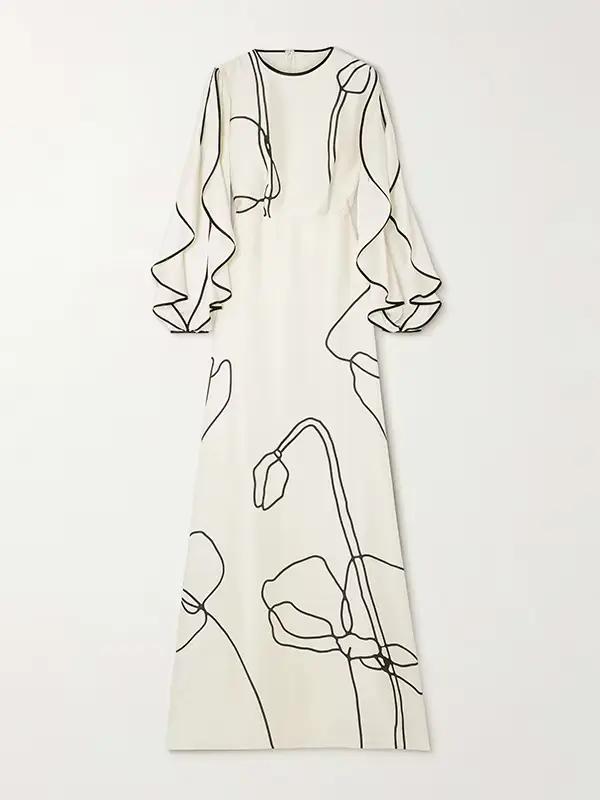 Robe de soirée longue élégante en satin à imprimé floral style line art pour femme Missuoo, collecti