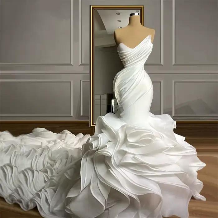 Robes de mariée africaines de luxe pour la mariée 2026, style sirène à volants, longue traîne, robes