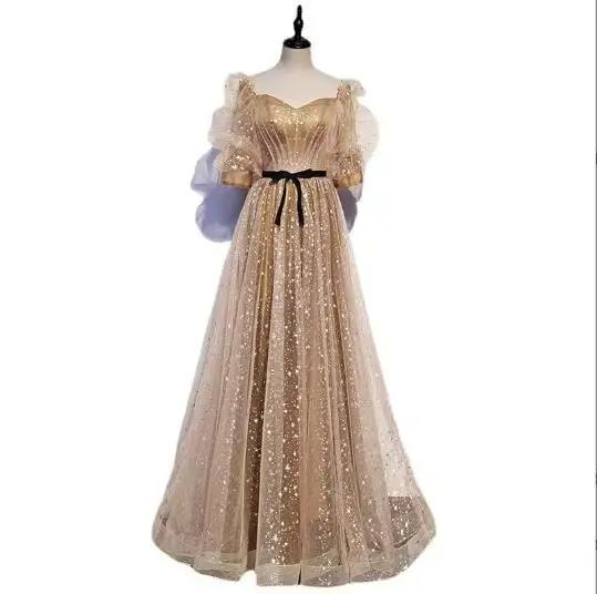 Robe De soirée Simple, longueur au sol, ligne a, paillettes, Tulle, robe De bal, dos à lacets, nouve