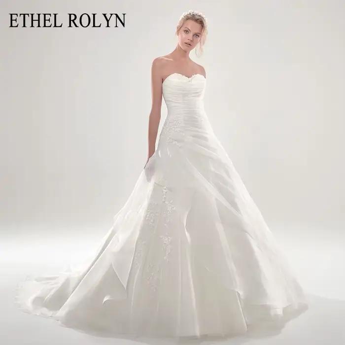 ETHEL ROLYN robe de mariée trapèze Sexy élégante sans bretelles perles Appliques à lacets sans manch
