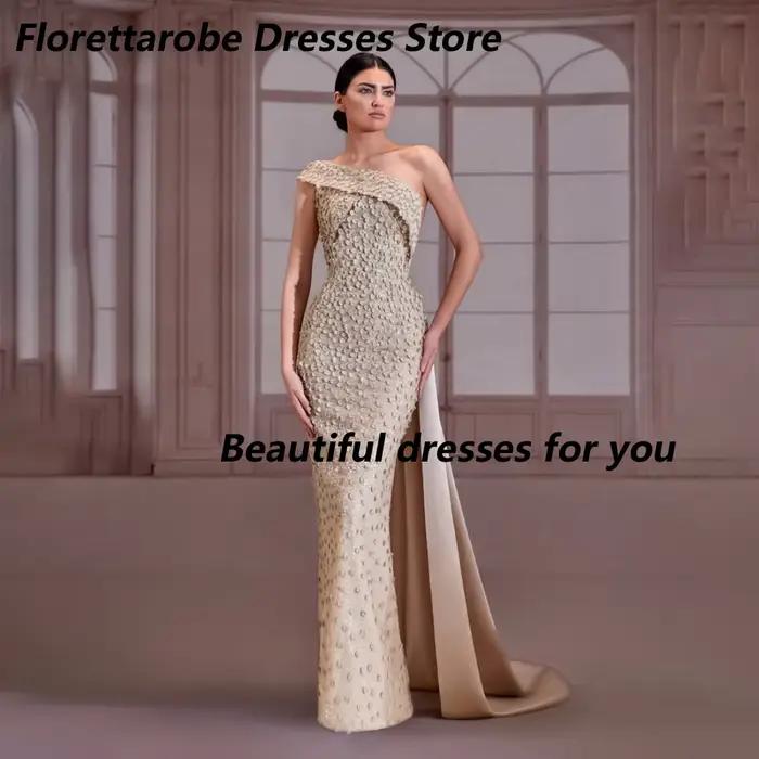 Robe de soirée sirène personnalisée blanc ivoire à épaule unique avec cristaux, dos nu, sans manches