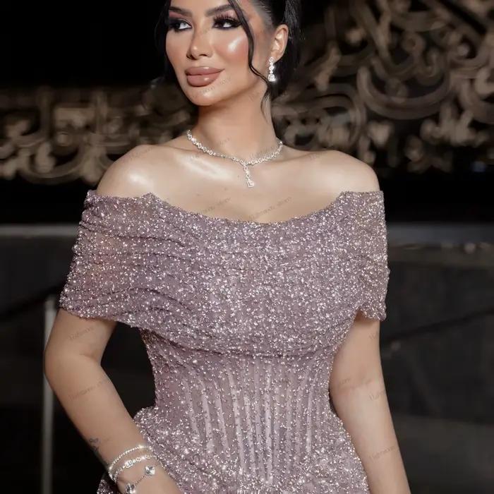 Robes De soirée à paillettes, robe De bal glamour, épaules dénudées, applications De paillettes élég