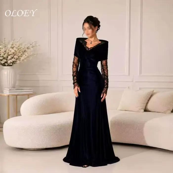 OLOEY Robe de Soirée de Luxe en Dentelle à Manches Sirène Style Dubaï Arabe pour Femme, Robe Longue 