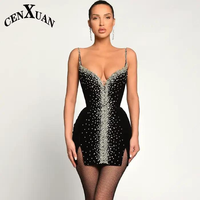 CENXUAN – robe de soirée Chic pour femmes, moulante, col en V, fente, dos nu, robe de Cocktail, arab