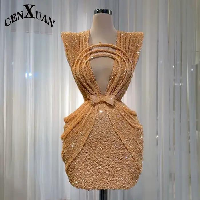 CENXUAN meilleure vente robes De Cocktail nœud glands découpe paillettes et perles robe De soirée él