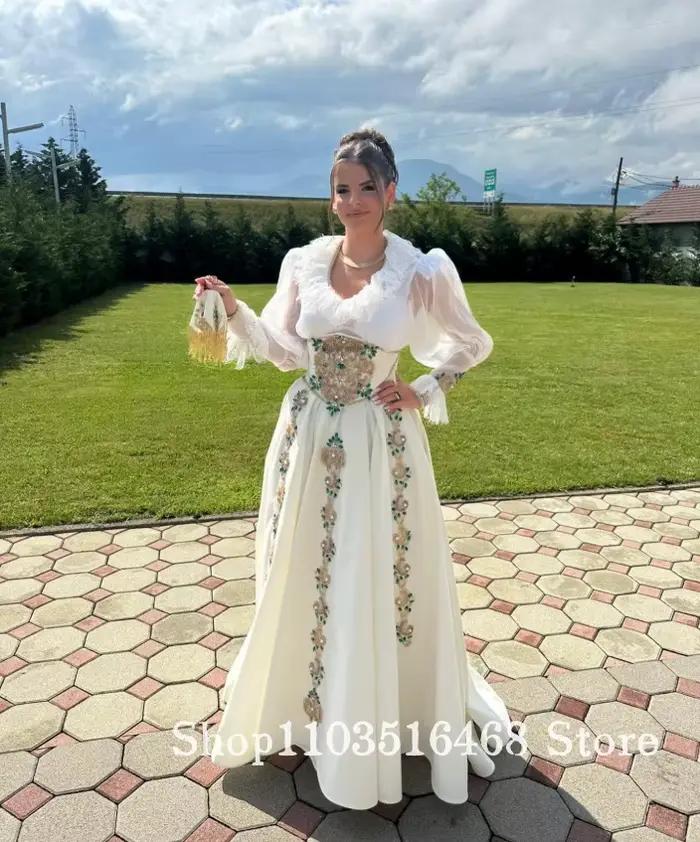 Robe de mariée algérienne blanche personnalisée, ornée de perles, robe de mariée ethnique arabe, rob