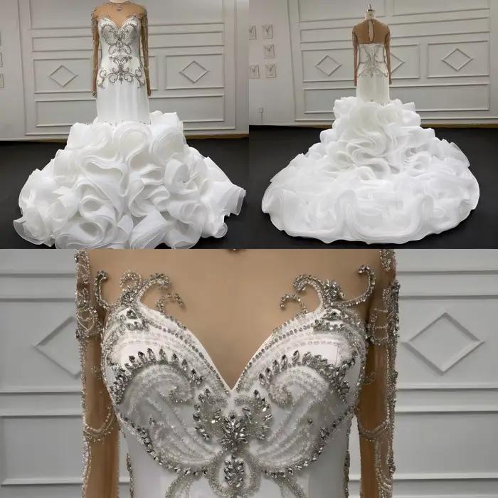 Eslieb-Robes de mariée sirène avec perles lourdes, longue traîne, robes de mariée élégantes, fabriqu