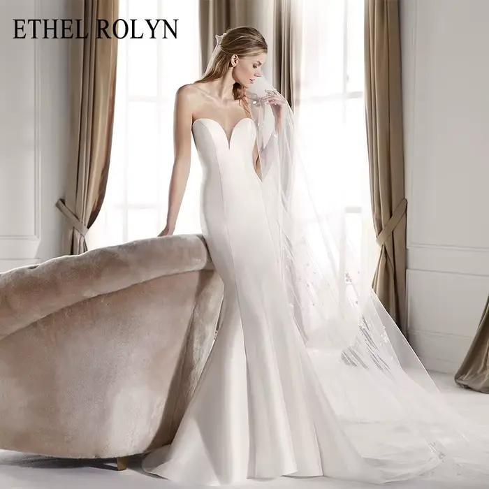 ETHEL ROLYN Sexy Sweetheart Mermaid Wedding Dresses Romantic Backless Bow Soft Satin Vintage Wedding