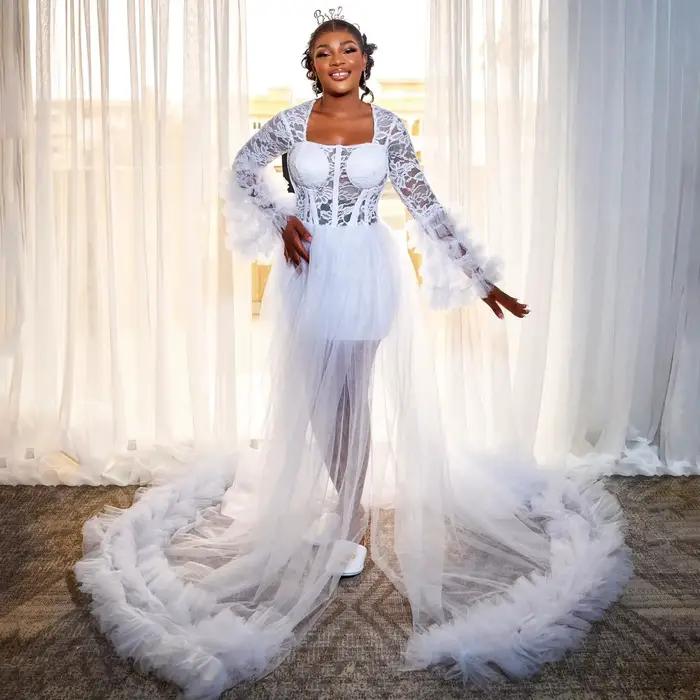 Robe de Mariée à Volants en Dentelle, Peignoir à Manches sulf, Lingerie Personnalisée, Pyjama pour P