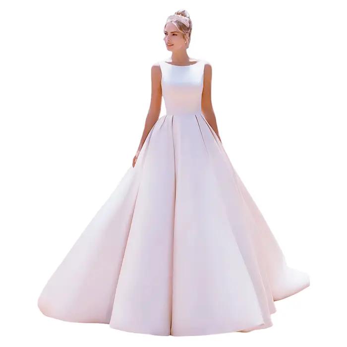 Robes de mariée champagne élégantes sans manches Scoop Illusion dos Applique robe de bal robe de mar