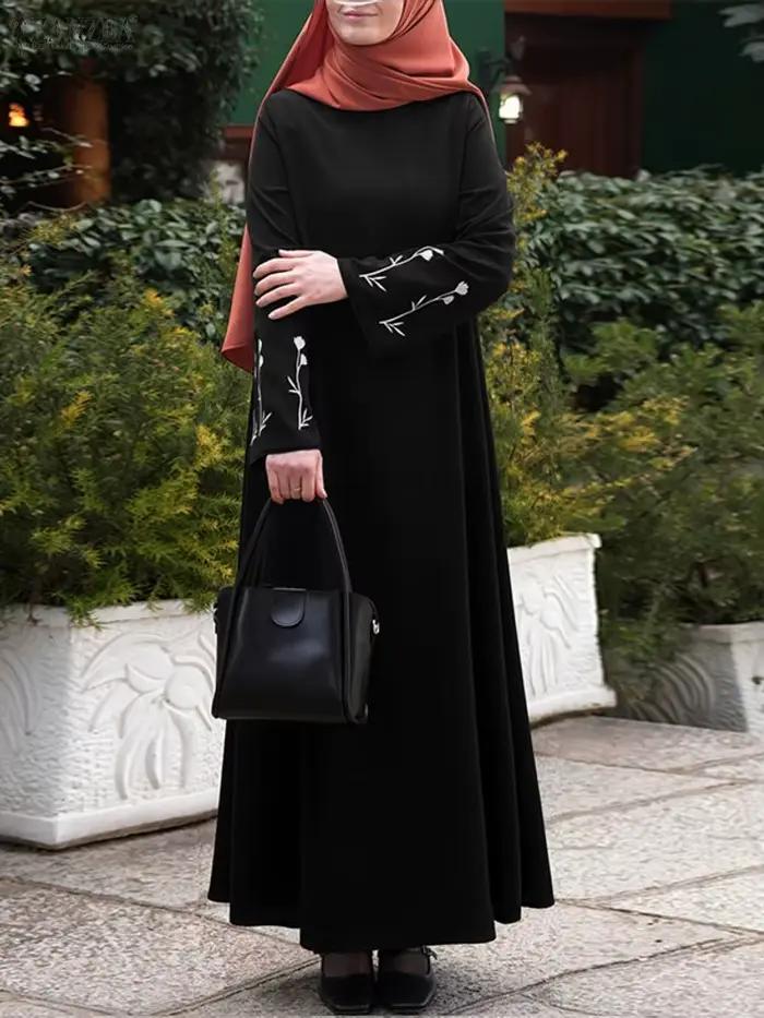 2025 mode musulmane Abaya Robe ZANZEA femmes robes longues automne à manches longues brodé Robe d'ét