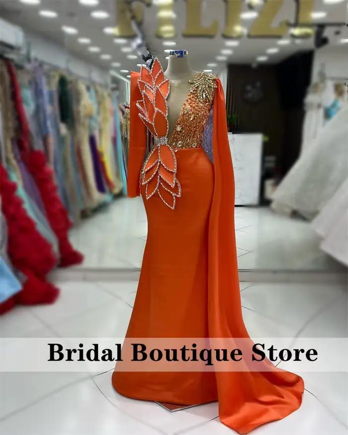 Robe de Soirée Orange Personnalisée à Manches sulf, Tenue de Luxe pour Occasions Spéciales, Mariage,