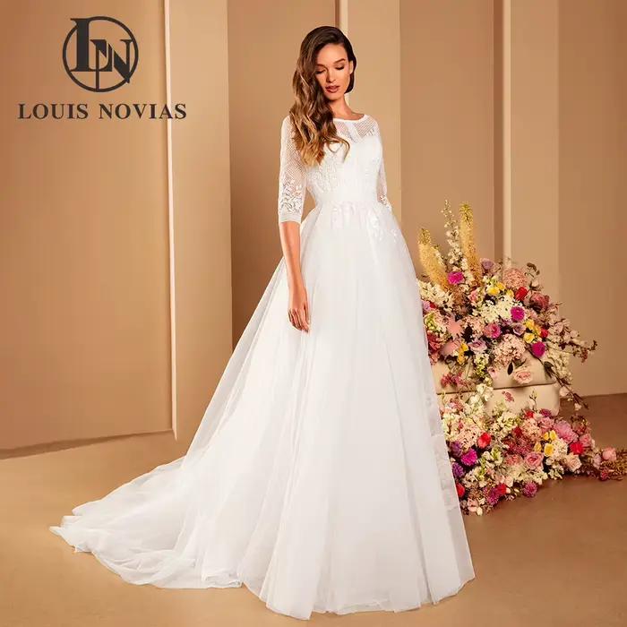 Modis-Robes de mariée sexy pour femmes, robes de mariée Scoop Icidal, A-Line, cour, train, broderie,