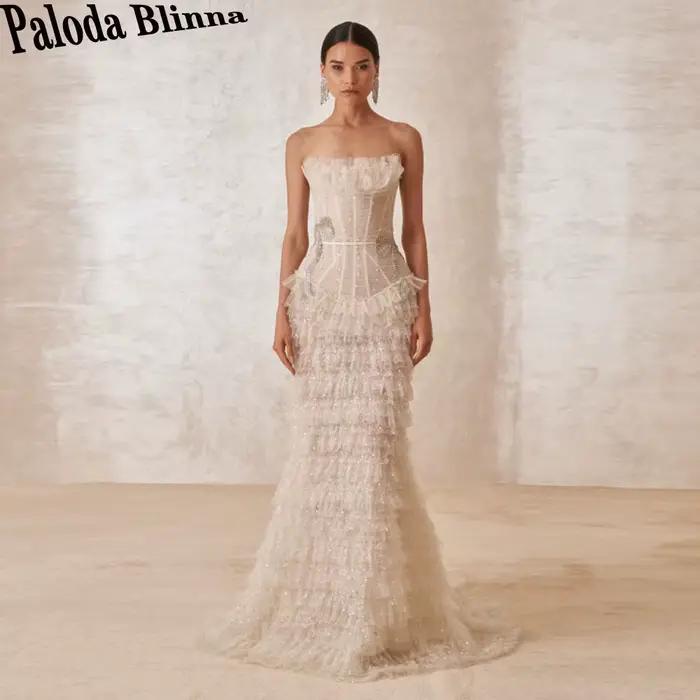 Paloda – robe de mariée charmante pour femmes, style sirène à plusieurs niveaux, sans manches, ferme