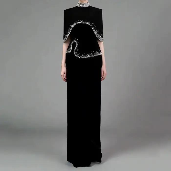 Robe de soirée droite pour femmes, longueur au sol, col haut, sans manches, robe de bal, mode, étole